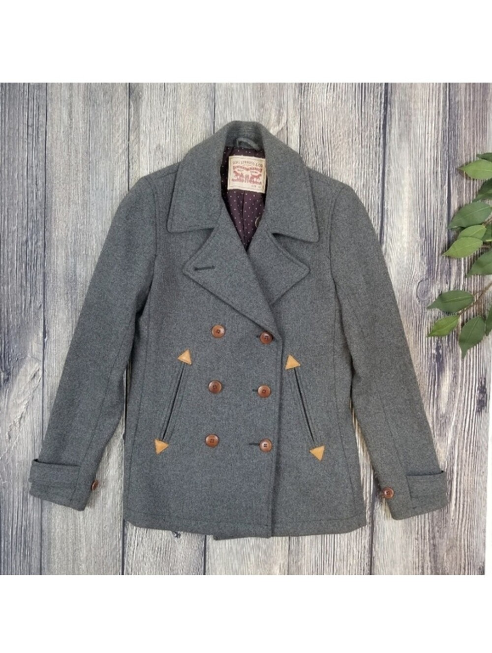 Levi's Double Breasted Gray Wool Peacoat Jacket